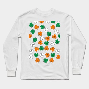 Shamrock Pattern in Green White Orange Long Sleeve T-Shirt